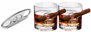 2-Pack Whiskey Glass with Built-in Cigar Rest and Cigar Cutter